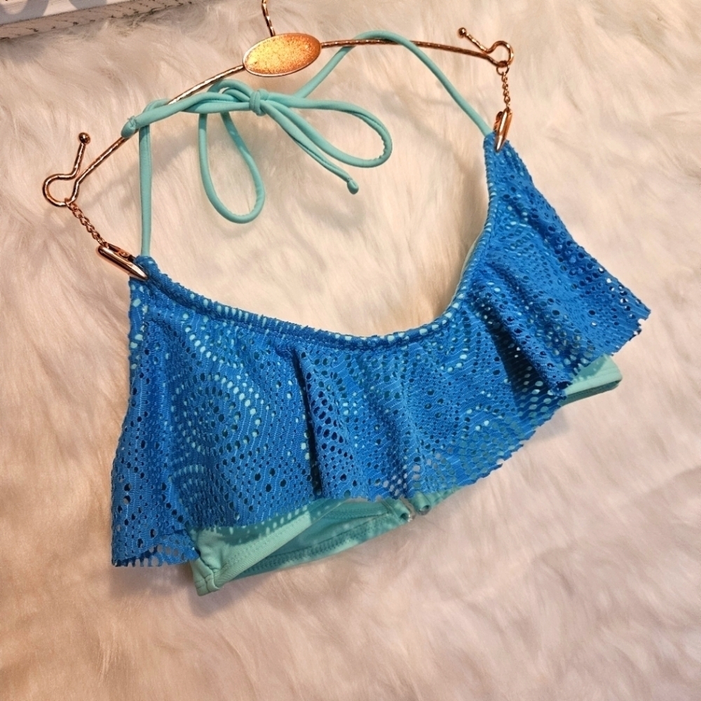 OP Halter Bandeau Bikini Top w/ Lace Overlay